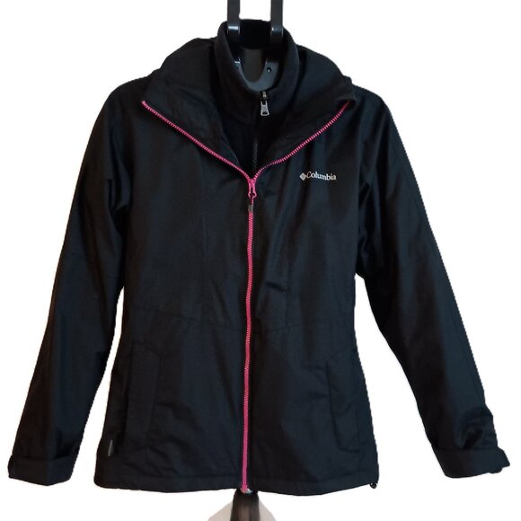 Columbia Interchange 3-in-1 Women’s Waterproof Jacket Black Pink Size  Small S - Picture 1 of 14